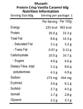 MUSASHI 蛋白脆雲呢拿焦糖(恢復)蛋白棒 60g