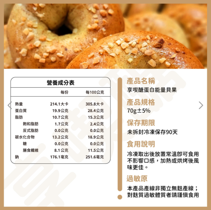 享喫醣-蛋白能量貝果海鹽花生口味 70g±5%