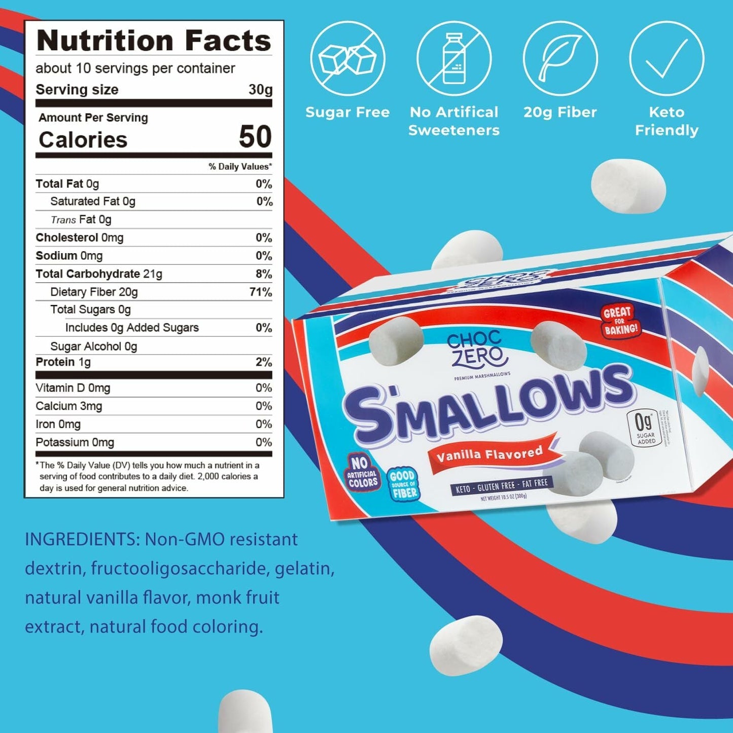 Choc Zero 0糖 0 脂雲呢拿棉花糖(1pack 3包)