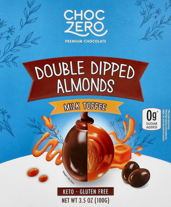 ChocZero, 優質巧克力，雙蘸巴旦木，牛奶太妃糖，3.5 盎司（100 克）