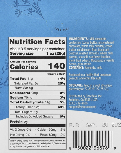 ChocZero, 優質巧克力，雙蘸巴旦木，牛奶太妃糖，3.5 盎司（100 克）