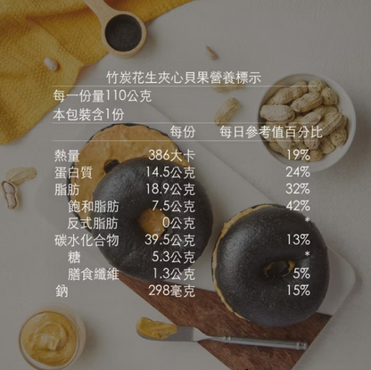 KIND FOOD 康福先生 竹炭花生夾心減醣貝果 110g±5g
