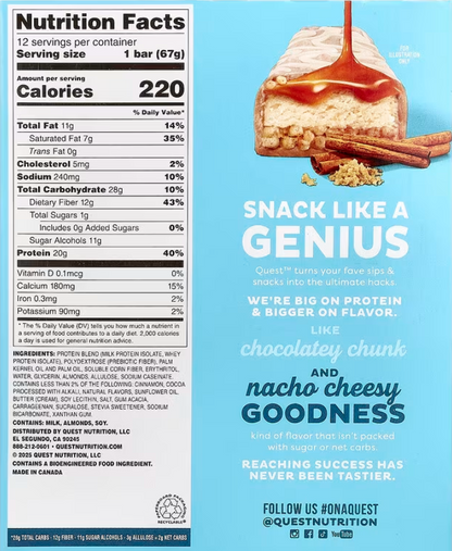 Quest Nutrition Stacks Protein Bar Cinnamon Brown sugar 67g