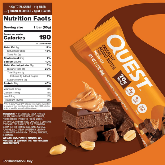 Quest Nutrition Chocolate Peanut Butter Bars 蛋白棒朱古力花生醬味