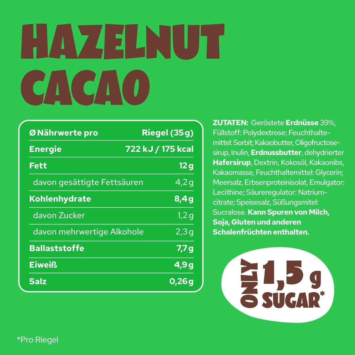 Ahead Hazelnut Cacao Low Sugar Chocolate Bar 35g