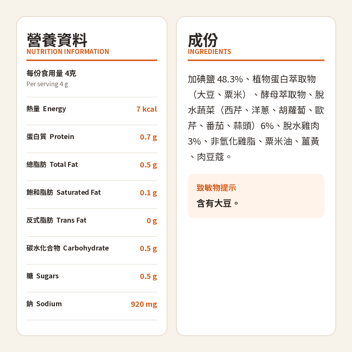 Bauer 清雞高湯粉成份及營養資料