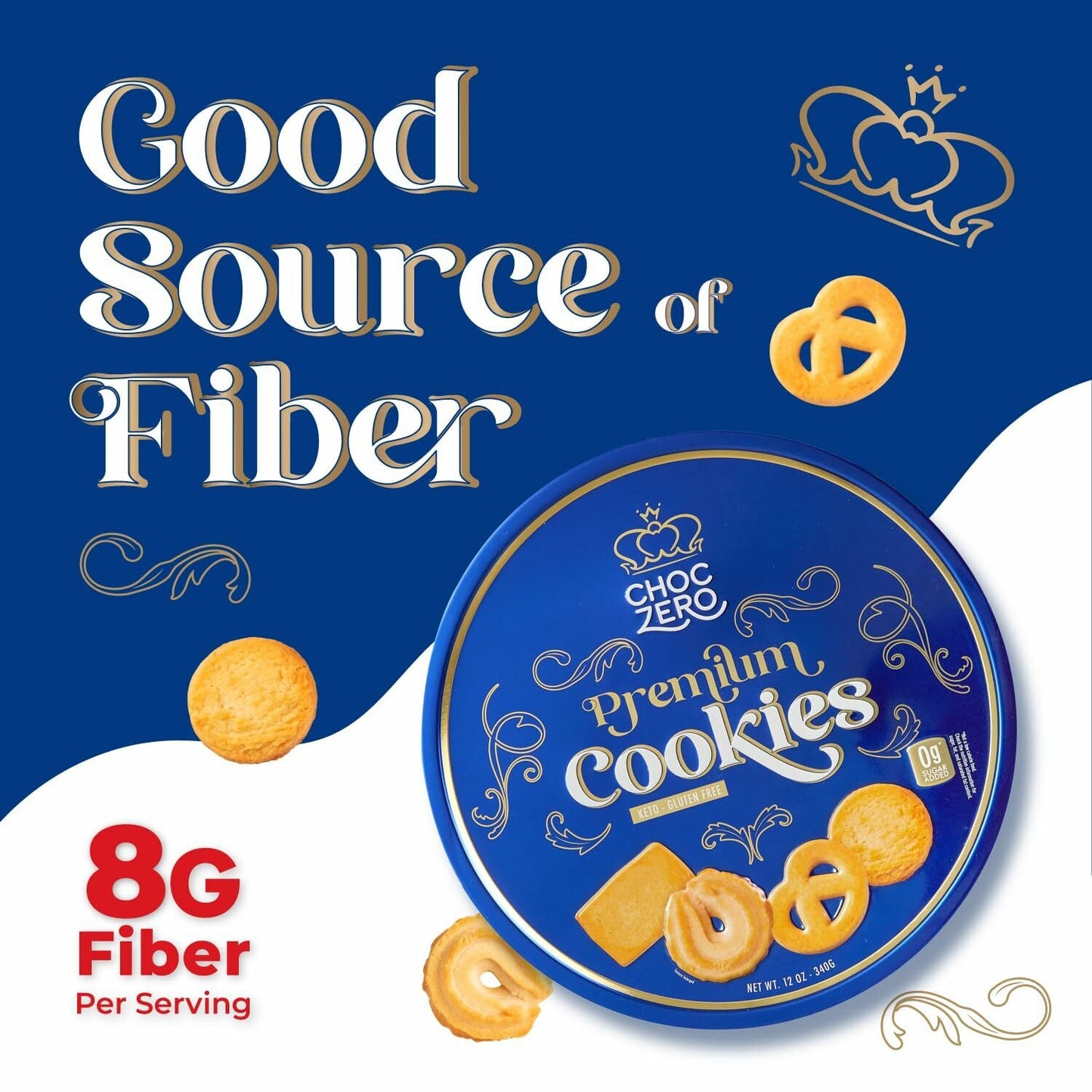 Choc Zero   低碳無麩質 丹麥牛油  藍罐曲奇餅  340g