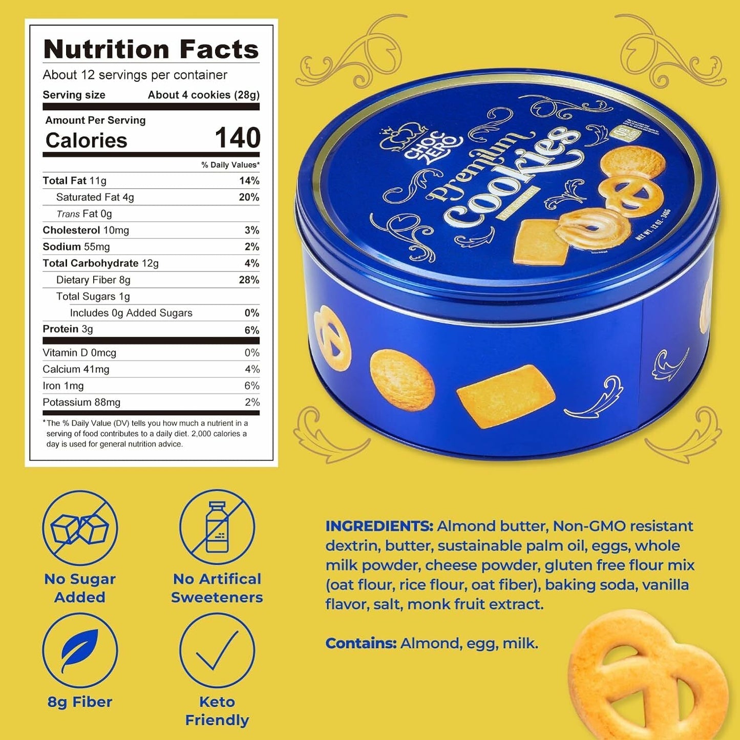 Choc Zero   低碳無麩質 丹麥牛油  藍罐曲奇餅  340g