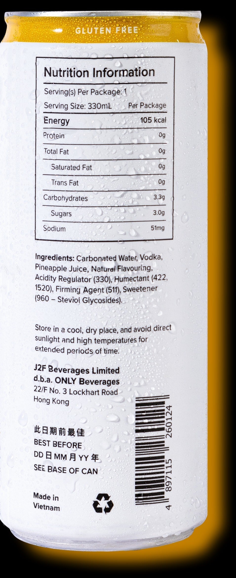 ONLY - Pineapple 菠蘿 低卡零添加糖氣泡伏特加 330ml