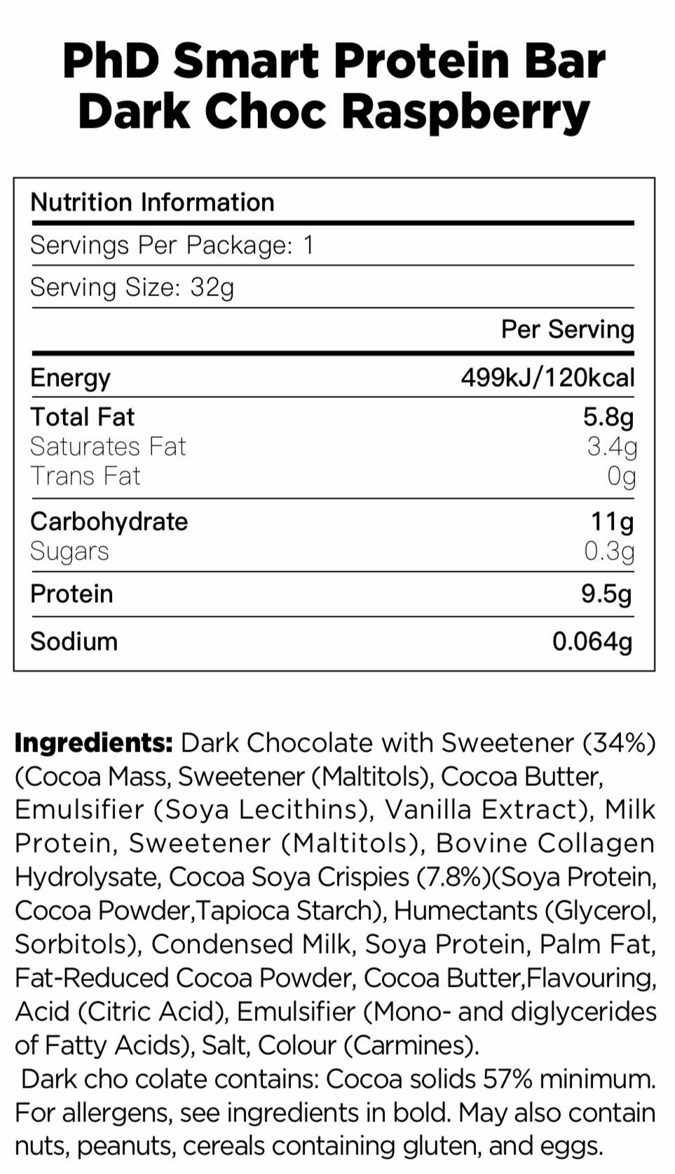 PhD - PHD Smart Bar -黑朱古力野莓蛋白棒 32g